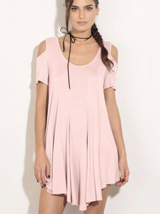 Robe blouse rose épaule froide