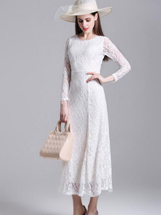 Bijou robe Maxi de cou dentelle Illusion manches longues femmes