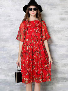 Half Sleeve bijou cou soie robe