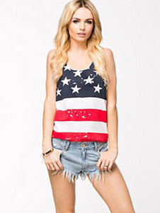 Cool blanc bijou cou Flay Camis impression Polyester femmes