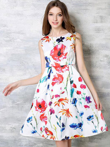 Haute qualité robe évasée imprimée