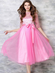 Bijou rose Half Sleeve Tiered 2017 Prom Dress