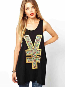 Casual noir bijou cou Logo réservoirs pour femmes