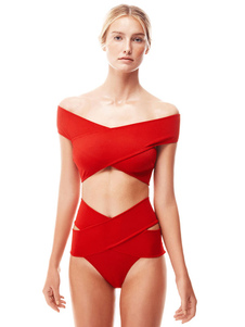 Coupe rouge sur l’épaule Cross deux pièces maillot de bain féminin avant