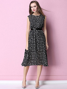 Robe d’été noir bijou cou Polka Dot