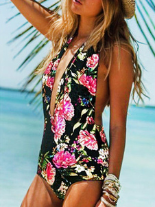 Maillots de bain Monokini noir Vintage impression Wireless Backless 2017