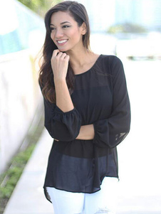 Bijou élégant cou dentelle Blouse en mousseline de soie