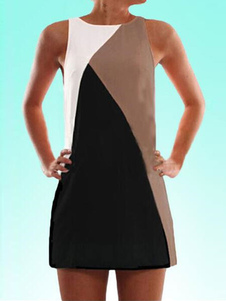 Color robe Block Zipper en mousseline de soie femmes