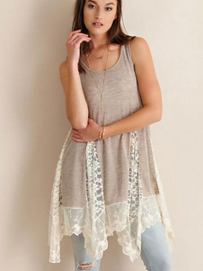 Bijou cou dentelle Insert irrégulière Tank robe