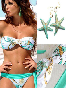 Vert imprimé Bikini Set sans fil sans bretelles féminin