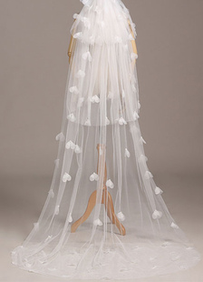 Cathédrale de mariage voile bord de coupe à trois niveaux papillon perle Décor Veil(40*75*250cm)