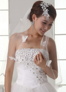 Voile de mariage Tulle à deux paliers coupe bord Drop papillon décoration coude voile avec Comb(120*