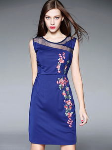 Bijou Floral brodé bleu Mini robe imprimée