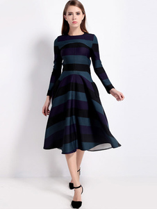 Color Block Polyester robe évasée