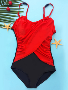 Rouges perlés tasses amovibles enveloppement une pièce maillots de bain