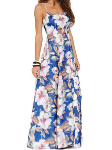 Femmes robe longue bretelles cou sans manches robe de femme Maxi