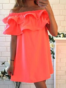 Bateau coton fibres Ruffle Mini Dress