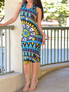 Imprimer Bodycon Dress de Spandex femmes Multicolor