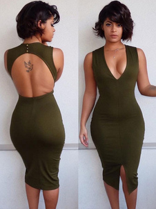 Mélange coton découpé Bodycon Dress pour femmes