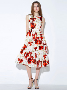 Polyester imprimé floral évasée robe