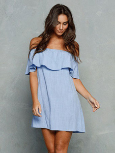 Bateau bleu fantastique cou volants coton robe de lin femme