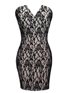 Robe Bodycon de bandage robe dentelle noir pour femme