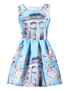 Jacquard encolure bijou évasée robe