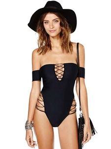 Assez noir s’entrecroisent sans fil Polyester Monokini maillot de bain pour femmes