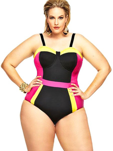 Color Block Polyester Push Up Plus de maillot de bain une pièce taille pour femme