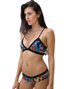 Sexy noir imprimé Bikini maillot de bain sans fil Polyester femmes