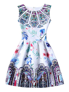 Jacquard encolure bijou évasée robe