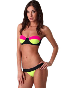 Bikini maillot de bain belle forêt verte couleur bloc sans fil Polyester femmes