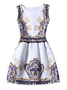 Jacquard encolure bijou évasée robe