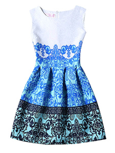 Jacquard encolure bijou évasée robe