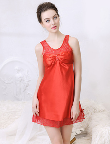 Dentelle rouge découpé Sexy robe de soie, comme femme