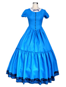 Paon bleu uniforme chiffon Lolita Robe une pièce manches courtes dentelle