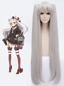 KanColle Kantai Collection Amatsukaze Cosplay perruque argent Twintail Cosplay perruque