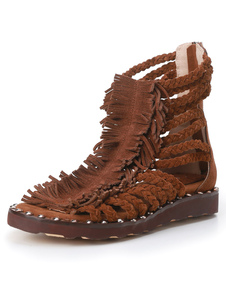Sandales plates franges tricoté Sandal Boots