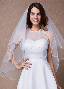 Voile de mariage voiles à deux paliers bord festonné ovale pailletée du bout des doigts avec Comb(90