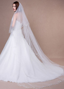 Weddding cathédrale voile brodé bord festonné voile de mariée cascade avec Comb(300*200cm)