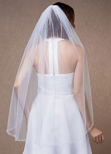 Du bout des doigts Tulle voile moniste Edge perles goutte voile nuptiale avec Comb(90*75cm)