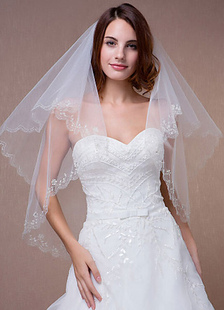 Mariage pailletée voile à deux paliers Ivoire bord festonné Drop Bridal Veil avec Comb(150*150cm)