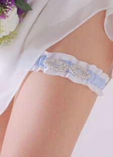 Mariage bleu jarretière Satin tissu strass mariée Décor accessoires