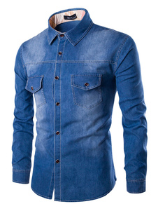 Chemise en Denim décontractée hommes en lavage bleu