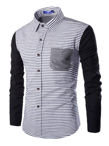 Stripe chemise Casual masculine manches contraste