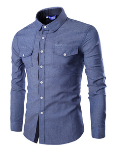 Slim Fit manches longues chemise bleue pour hommes