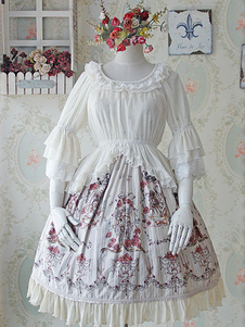 Sweet blanc crème, blanc Lolita Blouse tissu moitié Hime manches dentelle volants