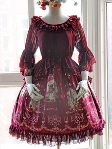 Vintage vin Lolita Blouse tissu moitié Hime manches dentelle volants