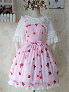 Sweet Lolita de mousseline de soie pull jupe dentelle imprimé cerise garniture Bow
