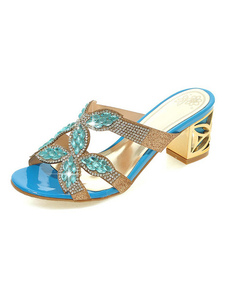 Belles sandales mules à bout ouvert en PU et talons épais